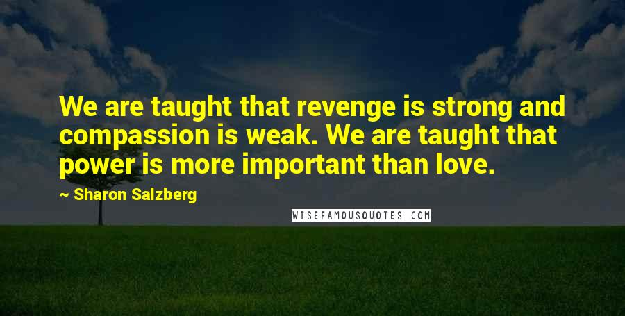 Sharon Salzberg Quotes: We are taught that revenge is strong and compassion is weak. We are taught that power is more important than love.