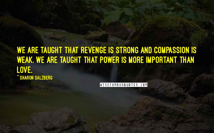 Sharon Salzberg Quotes: We are taught that revenge is strong and compassion is weak. We are taught that power is more important than love.