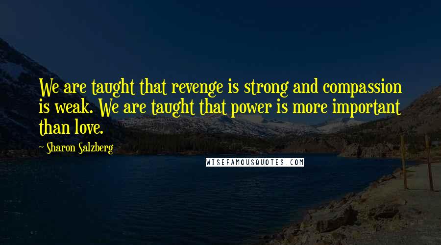 Sharon Salzberg Quotes: We are taught that revenge is strong and compassion is weak. We are taught that power is more important than love.