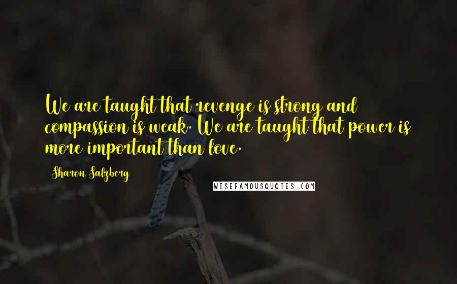 Sharon Salzberg Quotes: We are taught that revenge is strong and compassion is weak. We are taught that power is more important than love.