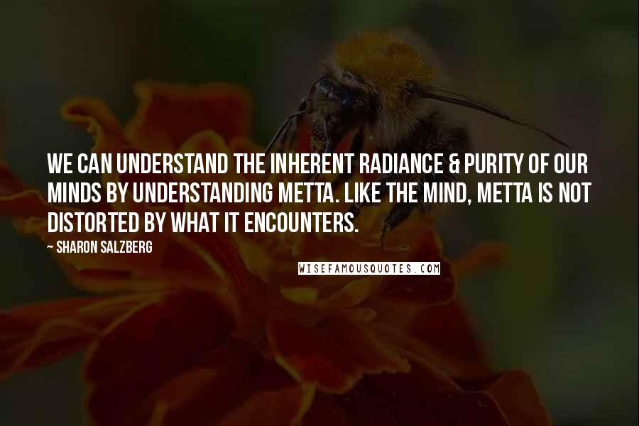 Sharon Salzberg Quotes: We can understand the inherent radiance & purity of our minds by understanding metta. Like the mind, metta is not distorted by what it encounters.