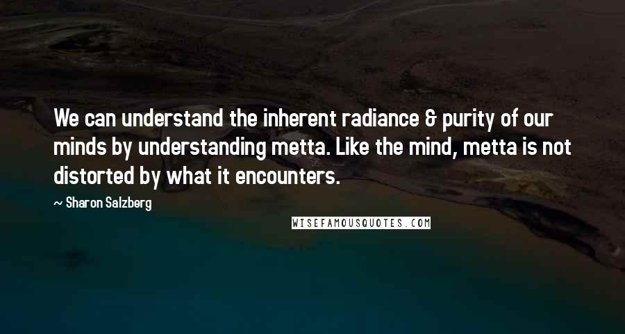 Sharon Salzberg Quotes: We can understand the inherent radiance & purity of our minds by understanding metta. Like the mind, metta is not distorted by what it encounters.