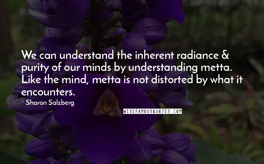 Sharon Salzberg Quotes: We can understand the inherent radiance & purity of our minds by understanding metta. Like the mind, metta is not distorted by what it encounters.