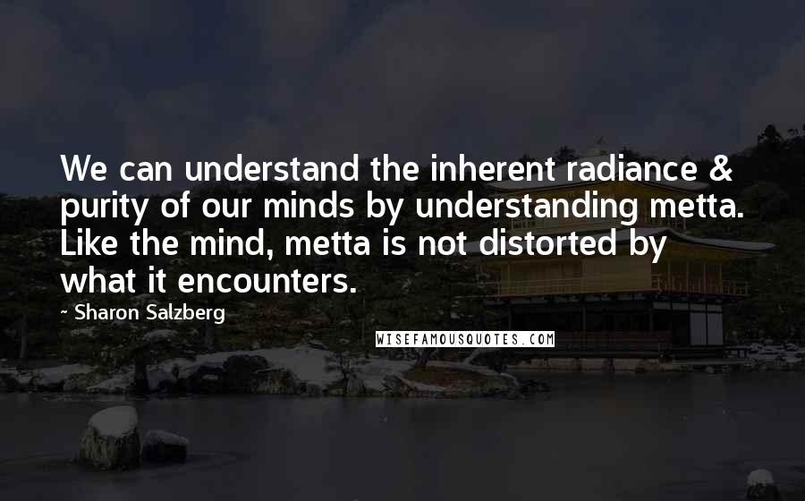 Sharon Salzberg Quotes: We can understand the inherent radiance & purity of our minds by understanding metta. Like the mind, metta is not distorted by what it encounters.