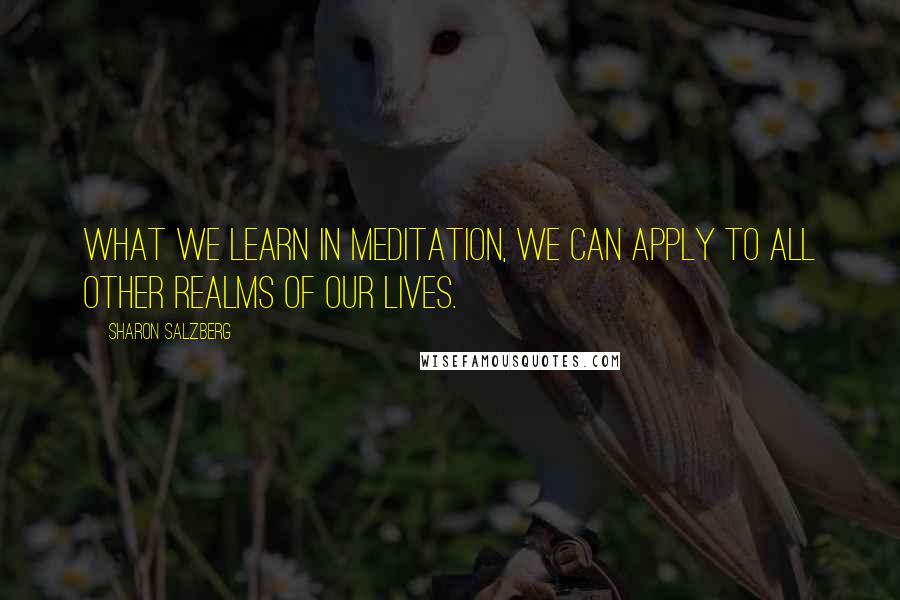 Sharon Salzberg Quotes: What we learn in meditation, we can apply to all other realms of our lives.