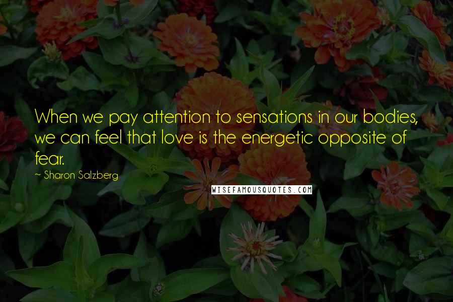 Sharon Salzberg Quotes: When we pay attention to sensations in our bodies, we can feel that love is the energetic opposite of fear.