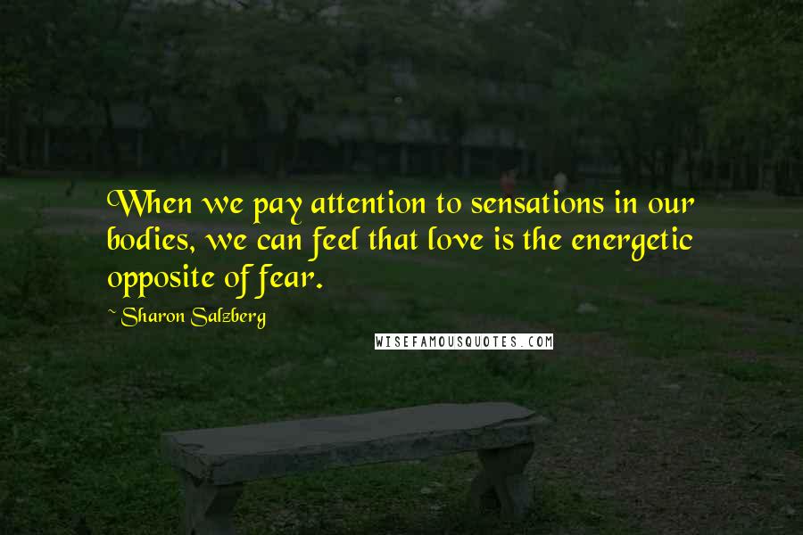 Sharon Salzberg Quotes: When we pay attention to sensations in our bodies, we can feel that love is the energetic opposite of fear.