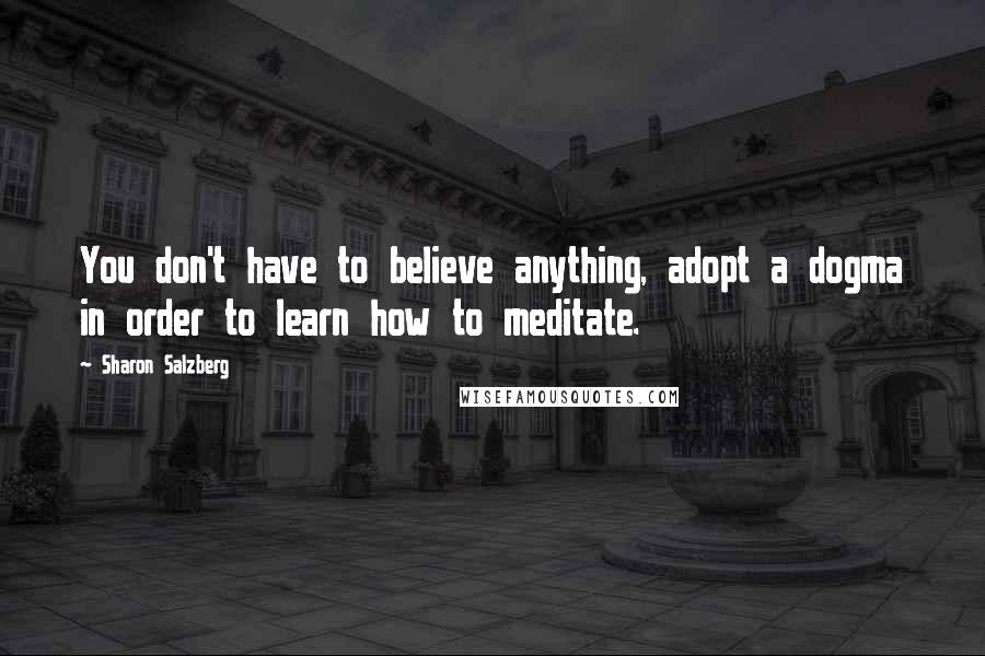 Sharon Salzberg Quotes: You don't have to believe anything, adopt a dogma in order to learn how to meditate.