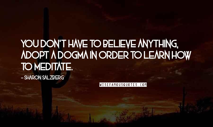 Sharon Salzberg Quotes: You don't have to believe anything, adopt a dogma in order to learn how to meditate.