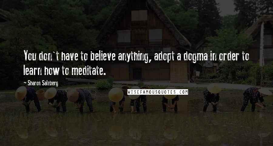 Sharon Salzberg Quotes: You don't have to believe anything, adopt a dogma in order to learn how to meditate.