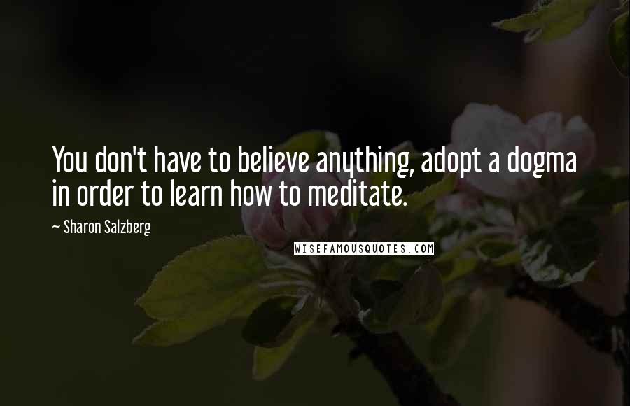 Sharon Salzberg Quotes: You don't have to believe anything, adopt a dogma in order to learn how to meditate.