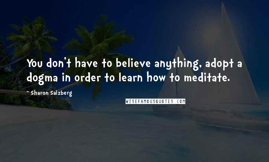 Sharon Salzberg Quotes: You don't have to believe anything, adopt a dogma in order to learn how to meditate.