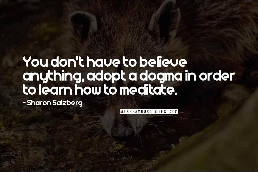 Sharon Salzberg Quotes: You don't have to believe anything, adopt a dogma in order to learn how to meditate.