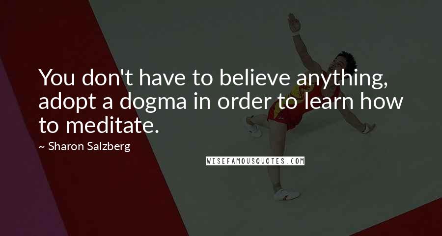 Sharon Salzberg Quotes: You don't have to believe anything, adopt a dogma in order to learn how to meditate.