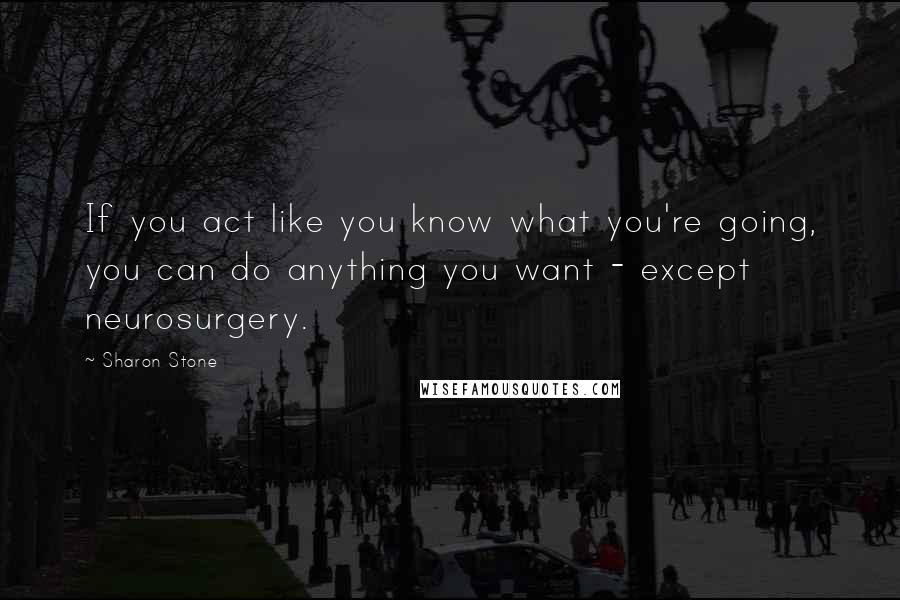 Sharon Stone Quotes: If you act like you know what you're going, you can do anything you want - except neurosurgery.