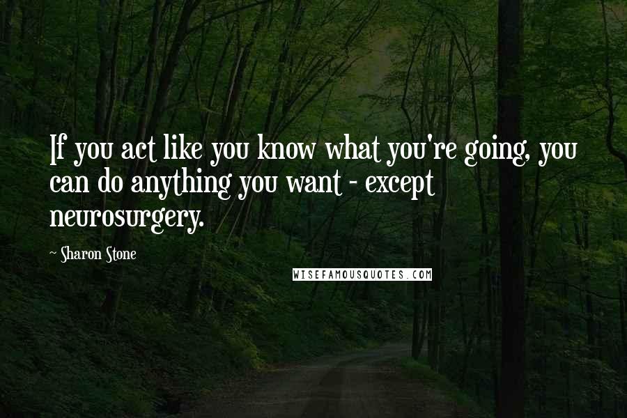 Sharon Stone Quotes: If you act like you know what you're going, you can do anything you want - except neurosurgery.