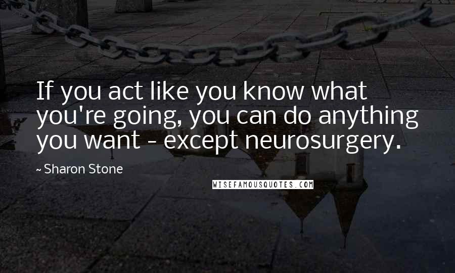 Sharon Stone Quotes: If you act like you know what you're going, you can do anything you want - except neurosurgery.
