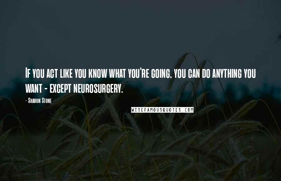 Sharon Stone Quotes: If you act like you know what you're going, you can do anything you want - except neurosurgery.