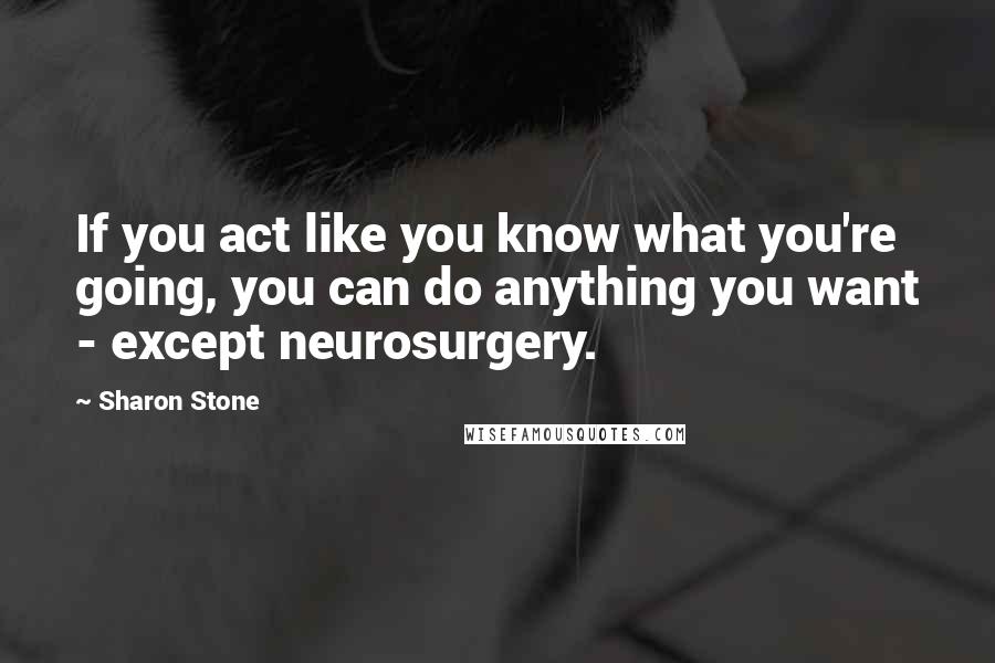 Sharon Stone Quotes: If you act like you know what you're going, you can do anything you want - except neurosurgery.