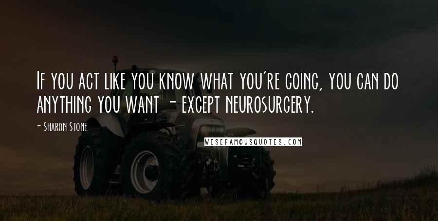 Sharon Stone Quotes: If you act like you know what you're going, you can do anything you want - except neurosurgery.