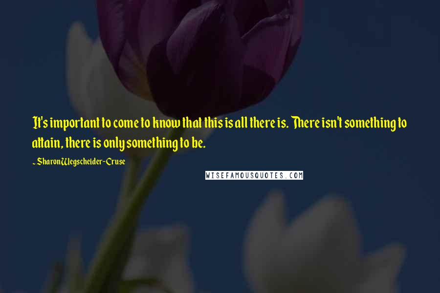 Sharon Wegscheider-Cruse Quotes: It's important to come to know that this is all there is. There isn't something to attain, there is only something to be.