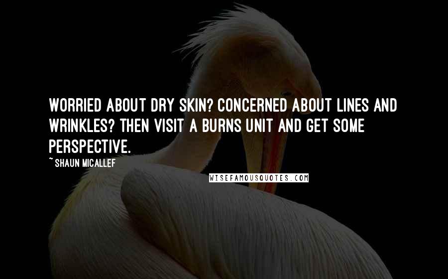Shaun Micallef Quotes: Worried about dry skin? Concerned about lines and wrinkles? Then visit a burns unit and get some perspective.