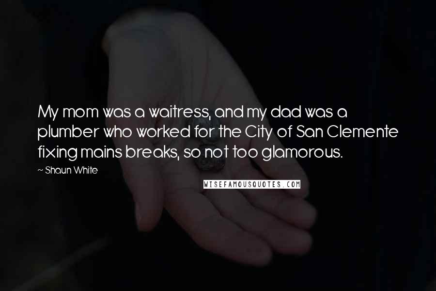 Shaun White Quotes: My mom was a waitress, and my dad was a plumber who worked for the City of San Clemente fixing mains breaks, so not too glamorous.