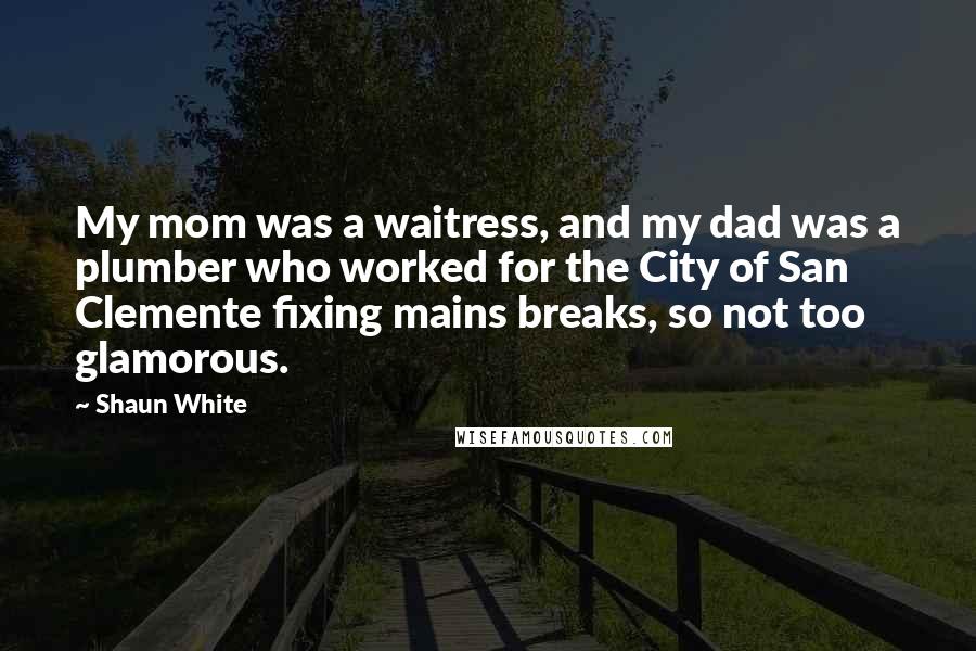 Shaun White Quotes: My mom was a waitress, and my dad was a plumber who worked for the City of San Clemente fixing mains breaks, so not too glamorous.