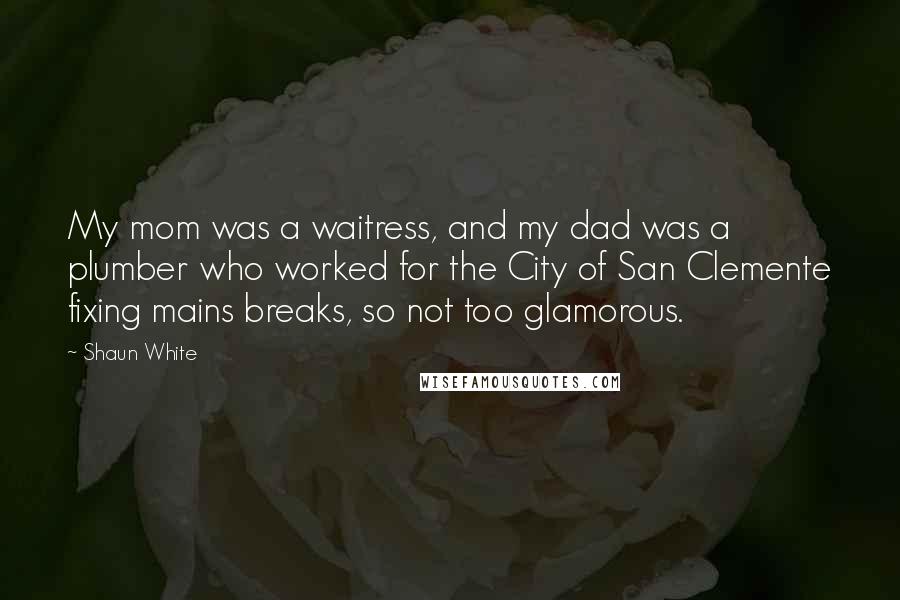 Shaun White Quotes: My mom was a waitress, and my dad was a plumber who worked for the City of San Clemente fixing mains breaks, so not too glamorous.