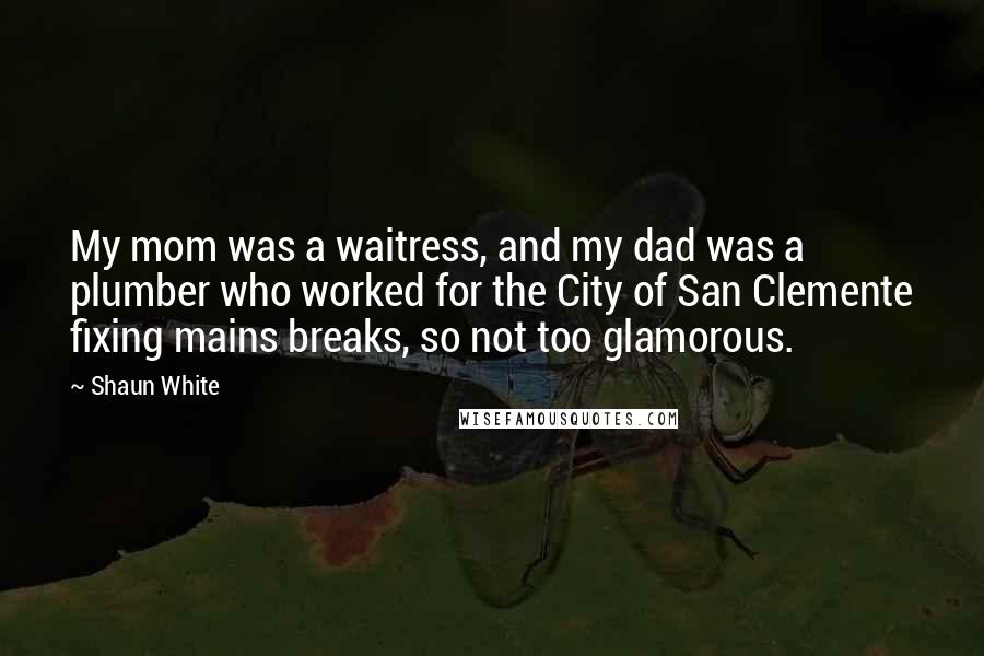 Shaun White Quotes: My mom was a waitress, and my dad was a plumber who worked for the City of San Clemente fixing mains breaks, so not too glamorous.