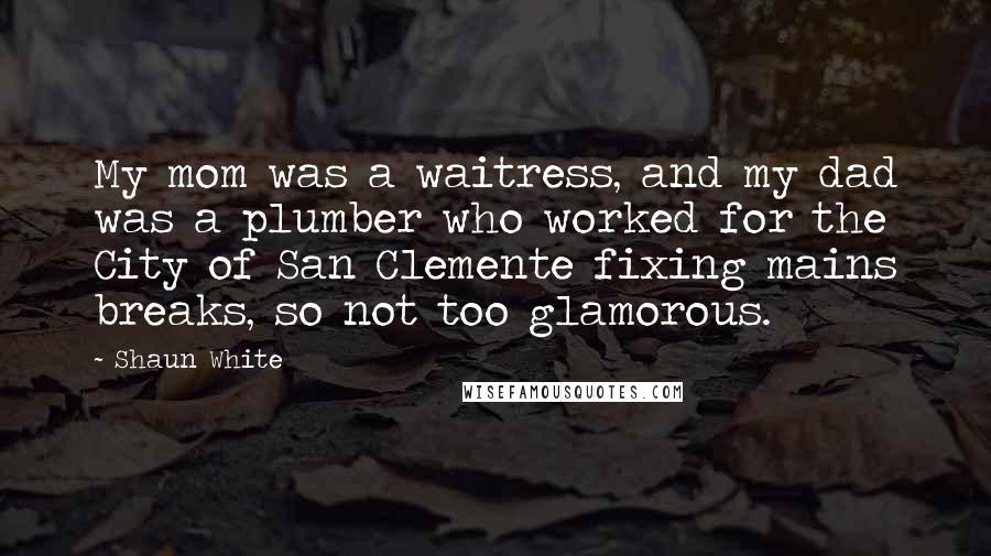 Shaun White Quotes: My mom was a waitress, and my dad was a plumber who worked for the City of San Clemente fixing mains breaks, so not too glamorous.