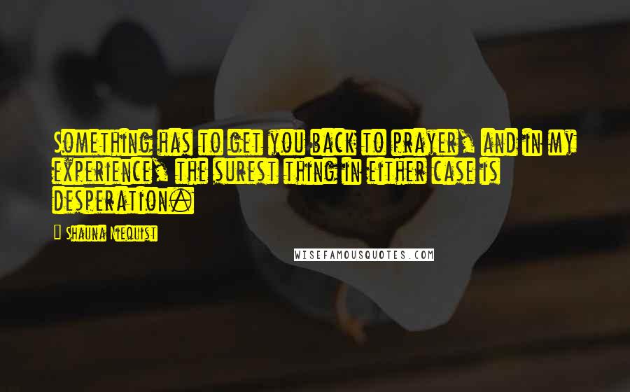 Shauna Niequist Quotes: Something has to get you back to prayer, and in my experience, the surest thing in either case is desperation.
