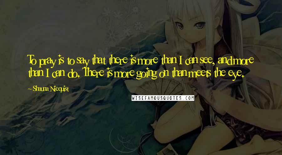Shauna Niequist Quotes: To pray is to say that there is more than I can see, and more than I can do. There is more going on than meets the eye.