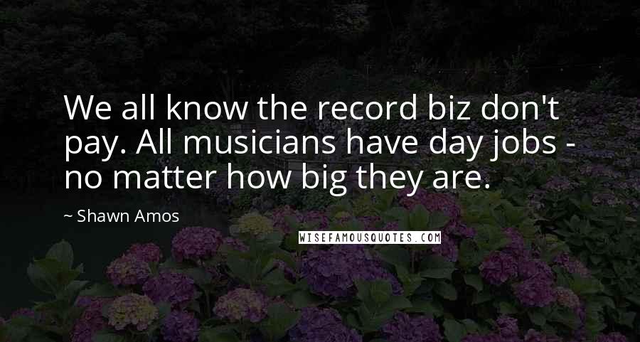 Shawn Amos Quotes: We all know the record biz don't pay. All musicians have day jobs - no matter how big they are.