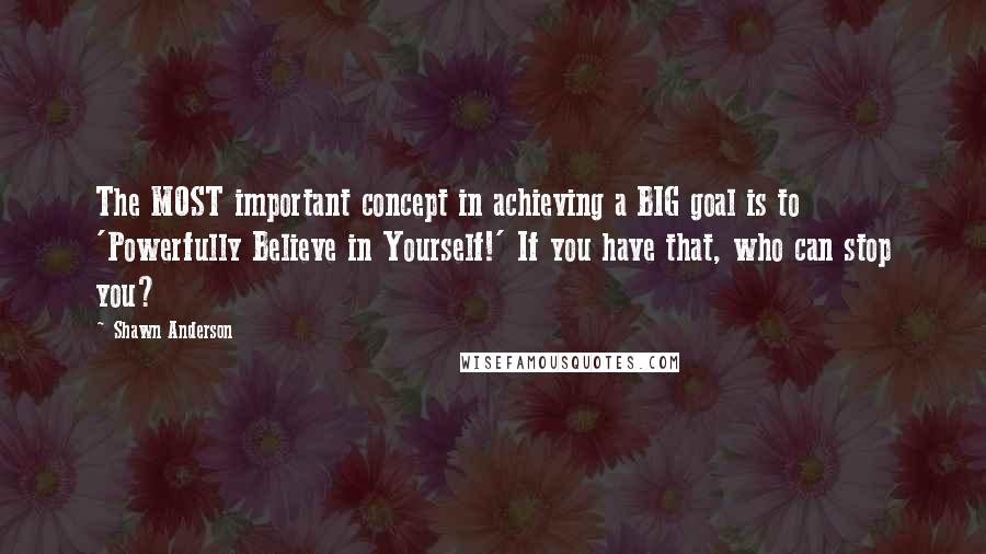 Shawn Anderson Quotes: The MOST important concept in achieving a BIG goal is to 'Powerfully Believe in Yourself!' If you have that, who can stop you?