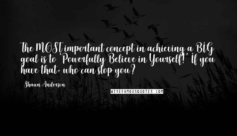 Shawn Anderson Quotes: The MOST important concept in achieving a BIG goal is to 'Powerfully Believe in Yourself!' If you have that, who can stop you?