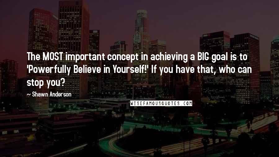 Shawn Anderson Quotes: The MOST important concept in achieving a BIG goal is to 'Powerfully Believe in Yourself!' If you have that, who can stop you?