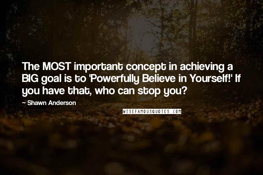 Shawn Anderson Quotes: The MOST important concept in achieving a BIG goal is to 'Powerfully Believe in Yourself!' If you have that, who can stop you?