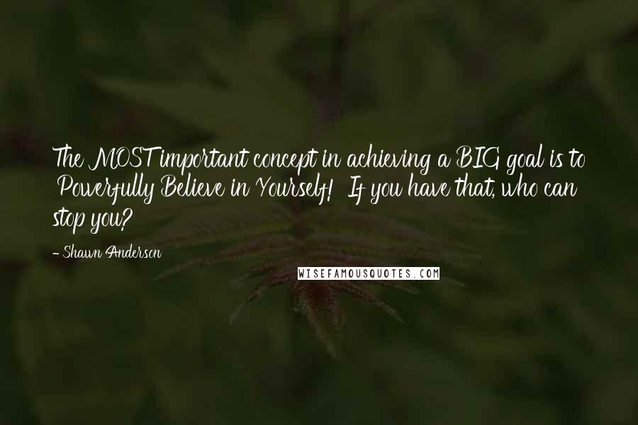 Shawn Anderson Quotes: The MOST important concept in achieving a BIG goal is to 'Powerfully Believe in Yourself!' If you have that, who can stop you?