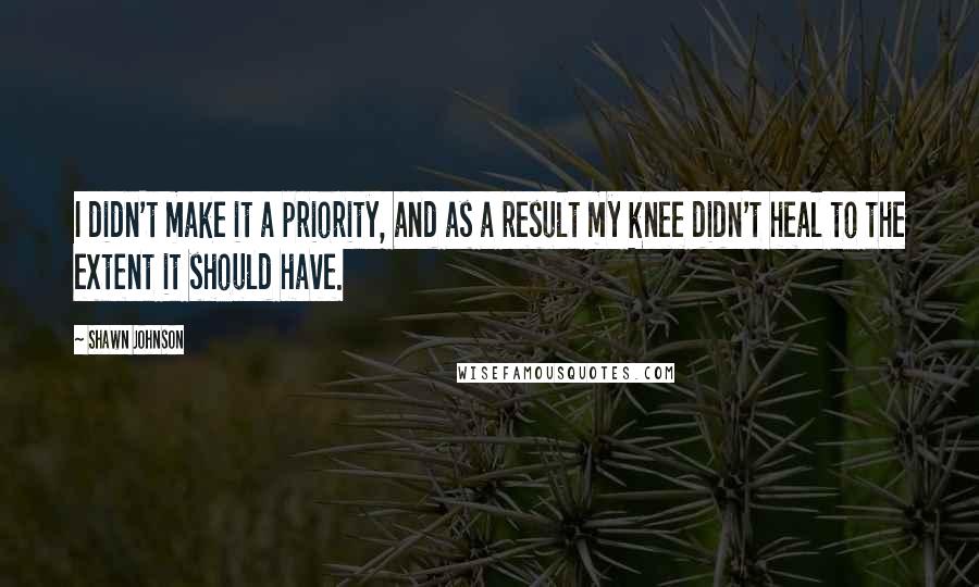 Shawn Johnson Quotes: I didn't make it a priority, and as a result my knee didn't heal to the extent it should have.
