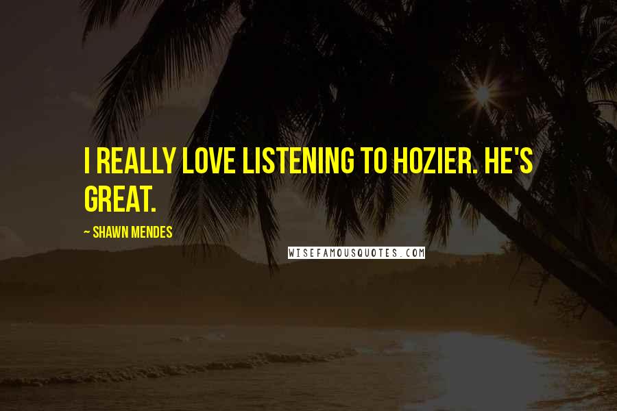 Shawn Mendes Quotes: I really love listening to Hozier. He's great.