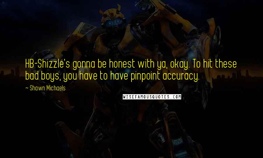 Shawn Michaels Quotes: HB-Shizzle's gonna be honest with ya, okay. To hit these bad boys, you have to have pinpoint accuracy.