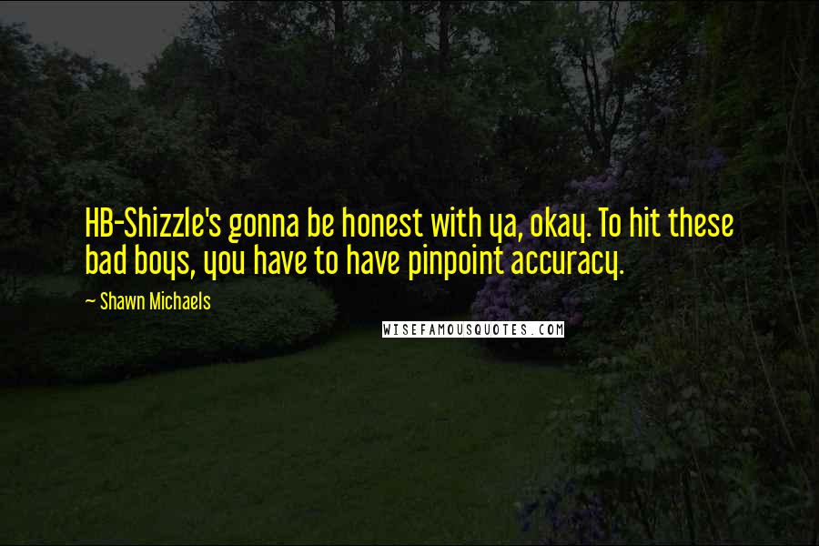 Shawn Michaels Quotes: HB-Shizzle's gonna be honest with ya, okay. To hit these bad boys, you have to have pinpoint accuracy.