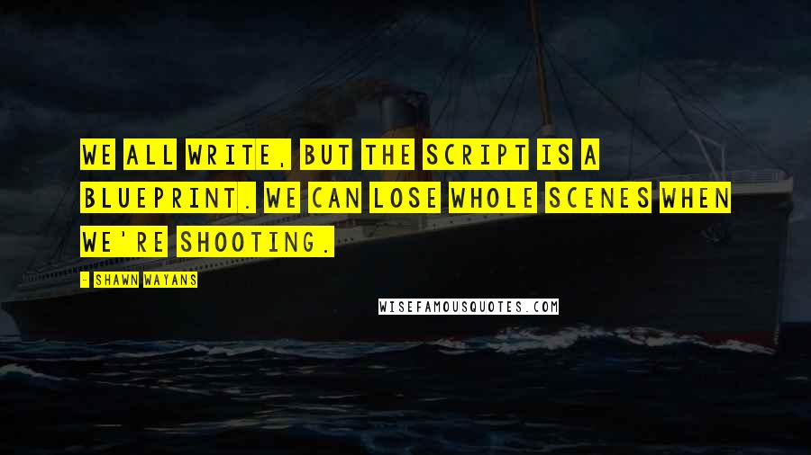 Shawn Wayans Quotes: We all write, but the script is a blueprint. We can lose whole scenes when we're shooting.