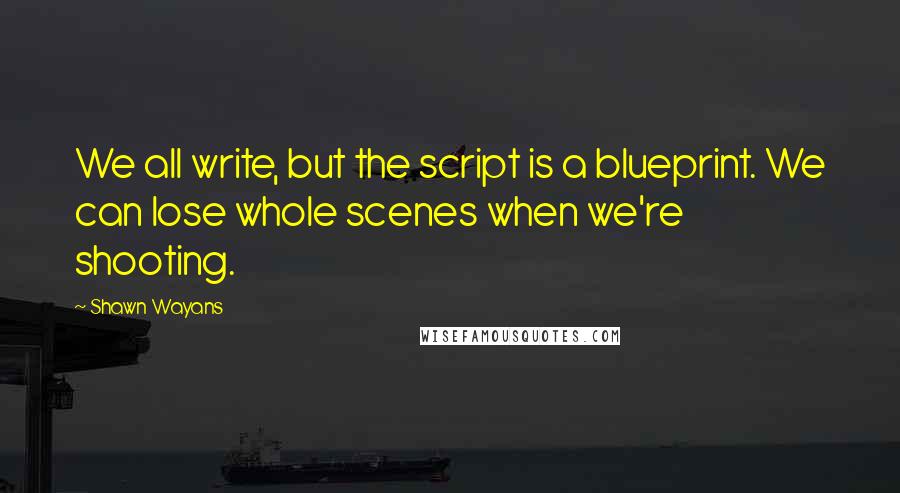 Shawn Wayans Quotes: We all write, but the script is a blueprint. We can lose whole scenes when we're shooting.