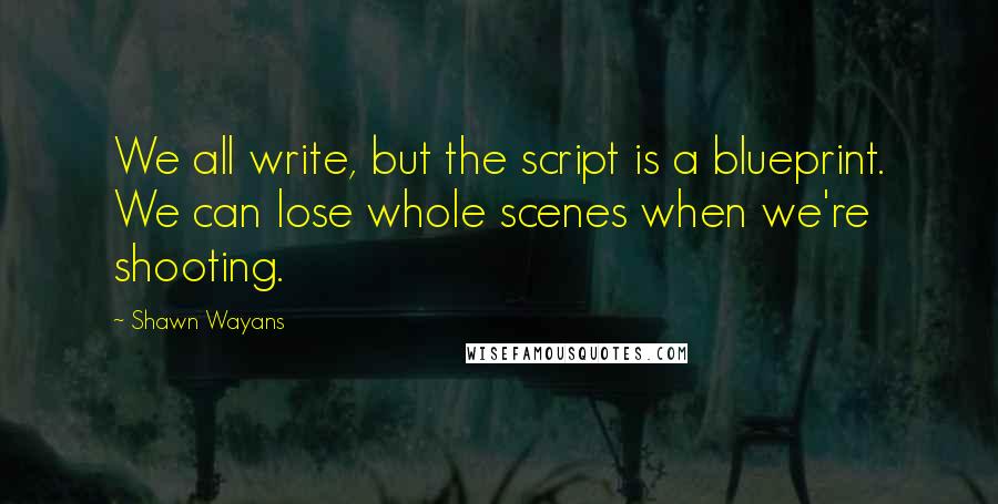 Shawn Wayans Quotes: We all write, but the script is a blueprint. We can lose whole scenes when we're shooting.