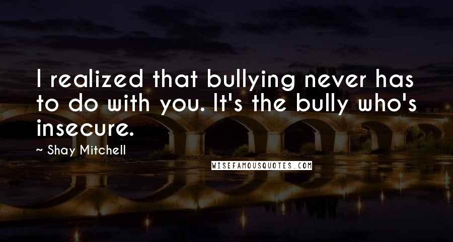 Shay Mitchell Quotes: I realized that bullying never has to do with you. It's the bully who's insecure.