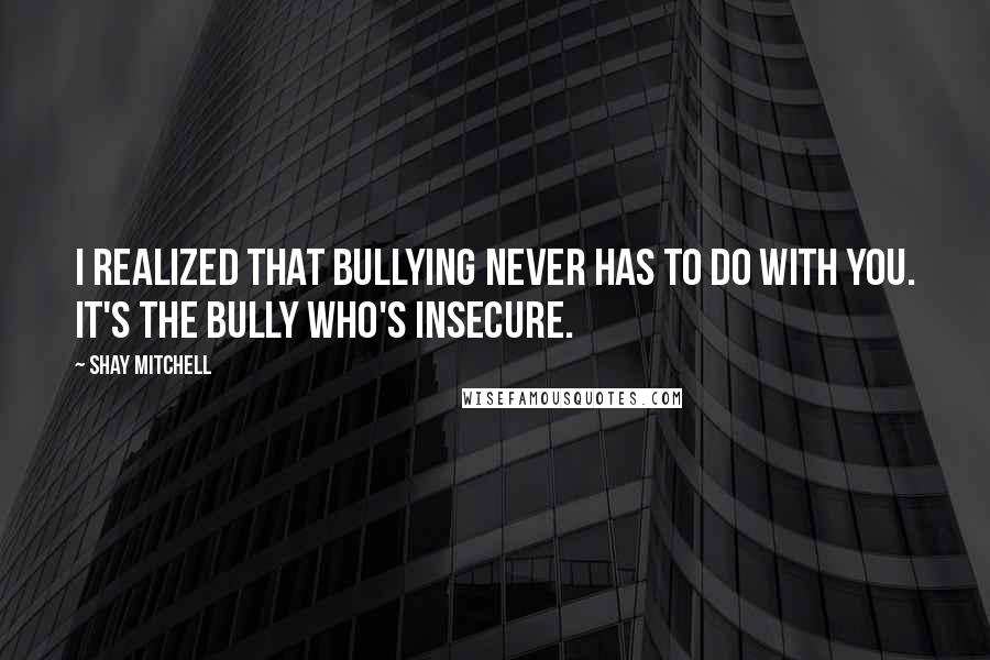 Shay Mitchell Quotes: I realized that bullying never has to do with you. It's the bully who's insecure.