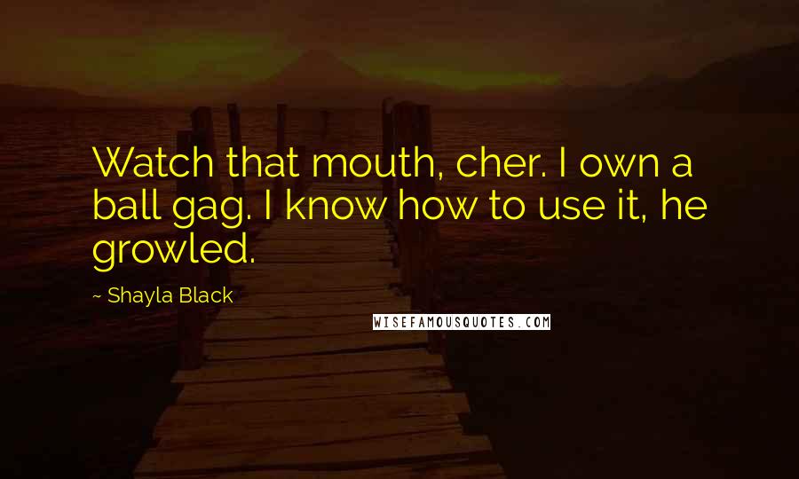 Shayla Black Quotes: Watch that mouth, cher. I own a ball gag. I know how to use it, he growled.