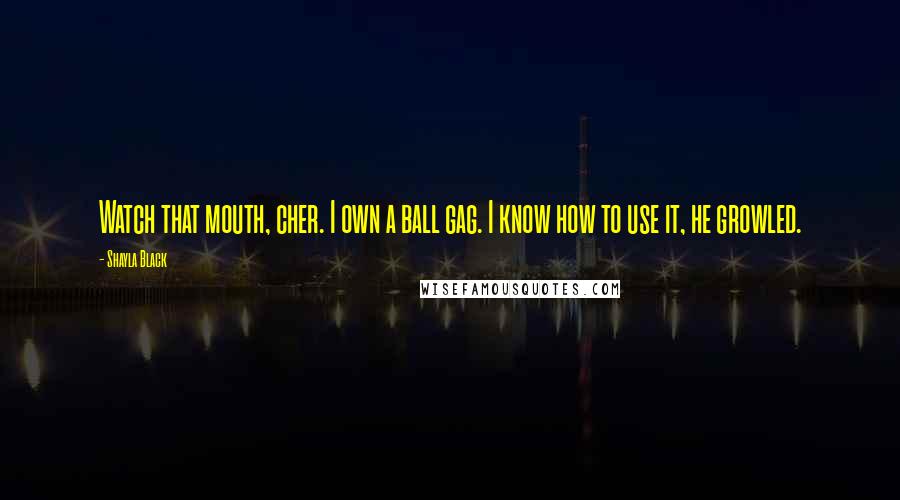 Shayla Black Quotes: Watch that mouth, cher. I own a ball gag. I know how to use it, he growled.